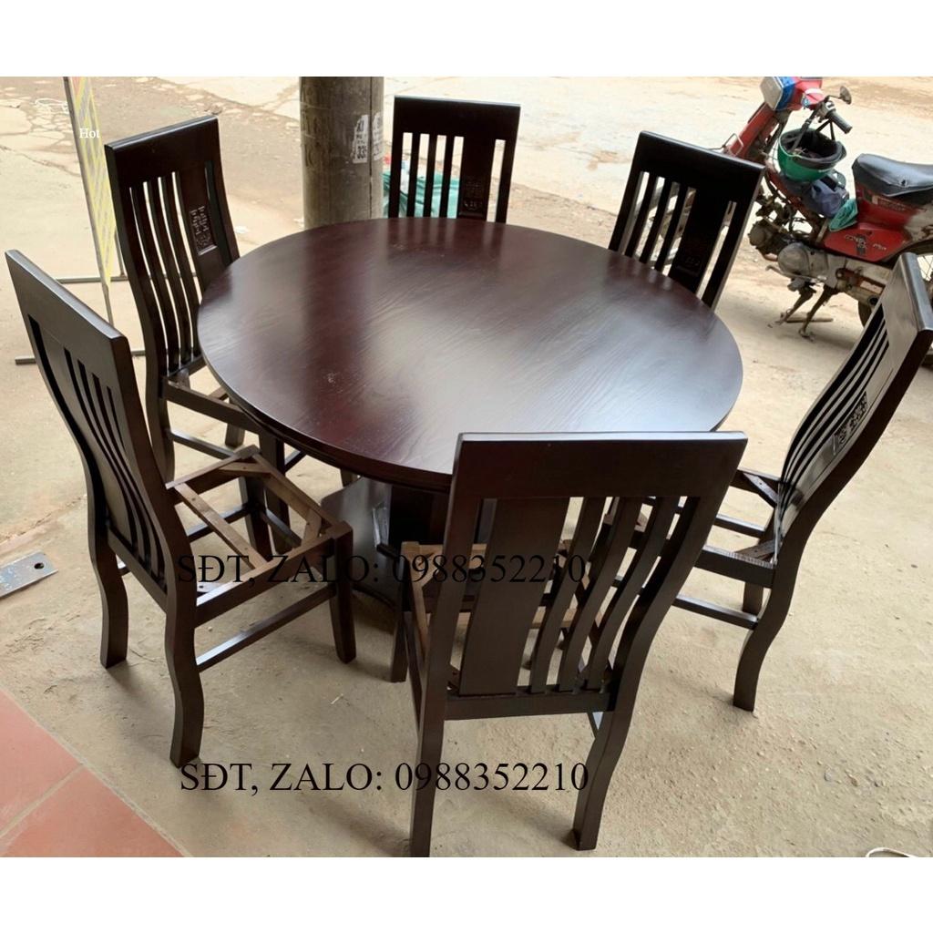 Bàn ăn tròn 6 ghế màu óc chó gỗ sồi