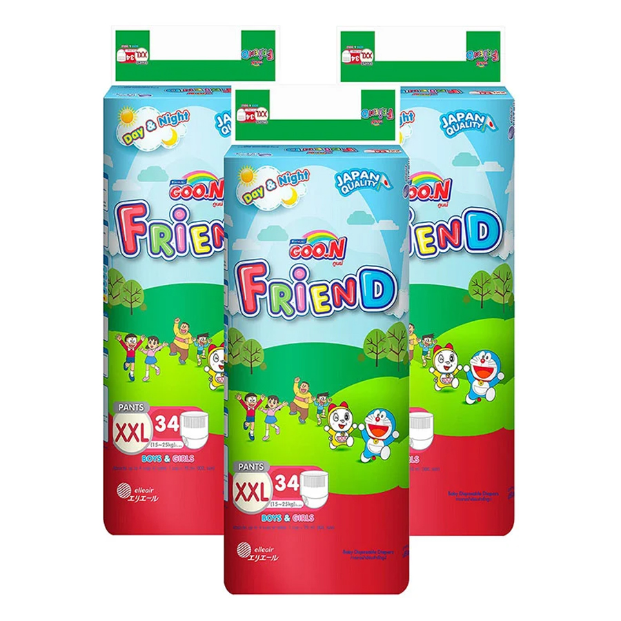 Combo 3 Tã Quần Goo.N Friend Gói Cực Đại XXL34 (34Miếng) +  Tặng Kèm 15 Miếng