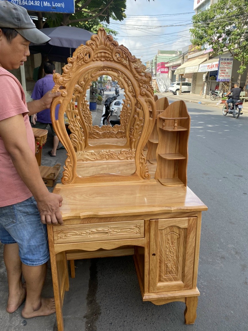 Bàn trang điểm -bàn phấn siêu đẹp gỗ gõ ngang 80cm