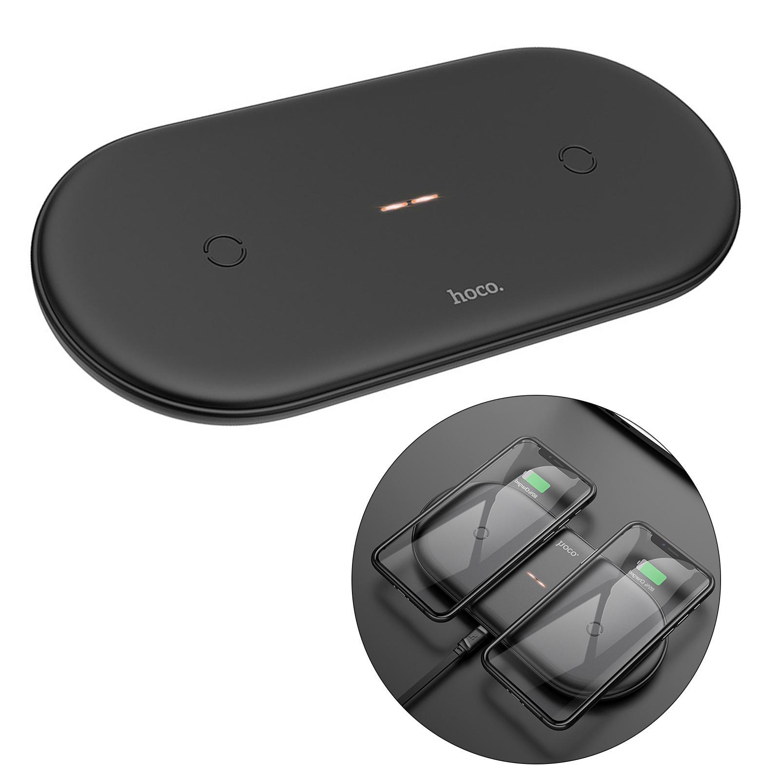 2 in 1  Wireless Charger Pad Fast Dual Charge for Smart Phones Black