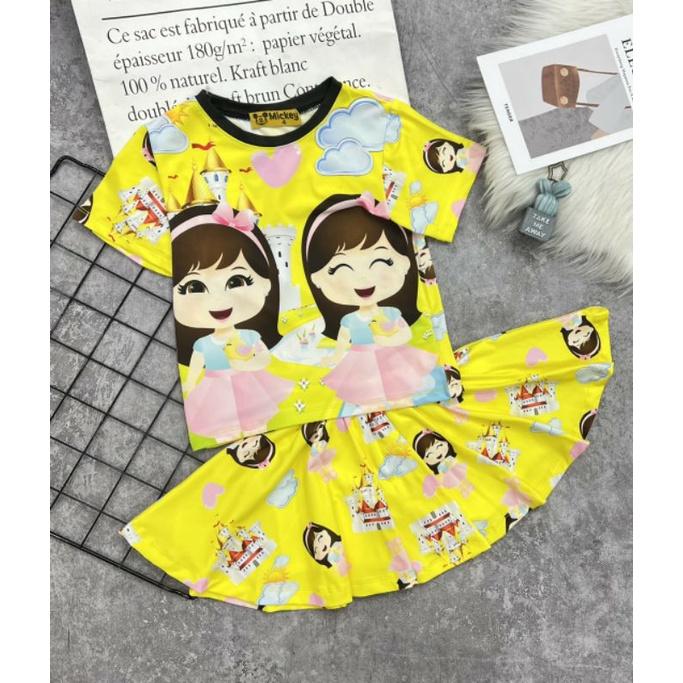 Sét váy áo thun lạnh siêu yêu cho bé gái từ 20 đến 40 ký, váy đầm bé gái