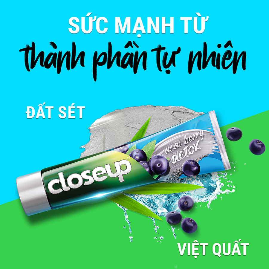 Combo 3 Kem đánh răng Closeup Trắng Răng Tự Nhiên Acai Berry detox 230 g