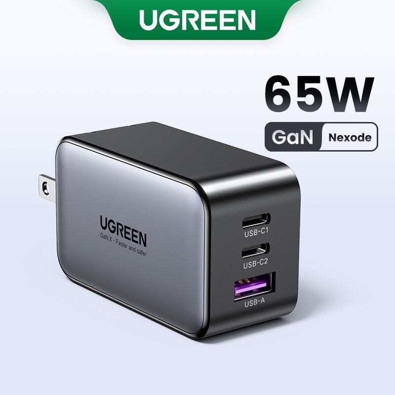 UGREEN Nexode 65W 3-Port PD GaN Fast Charger (2C1A) US (Space Gray) 10334 hàng chính hãng