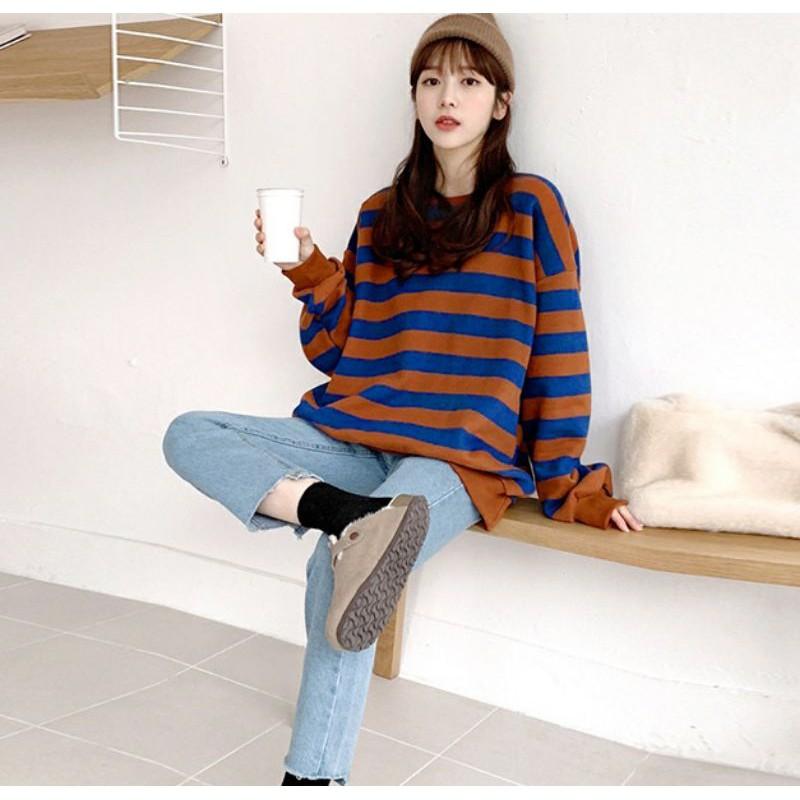 Áo sweater kẻ ulzzang unisex - ẢNH THẬT