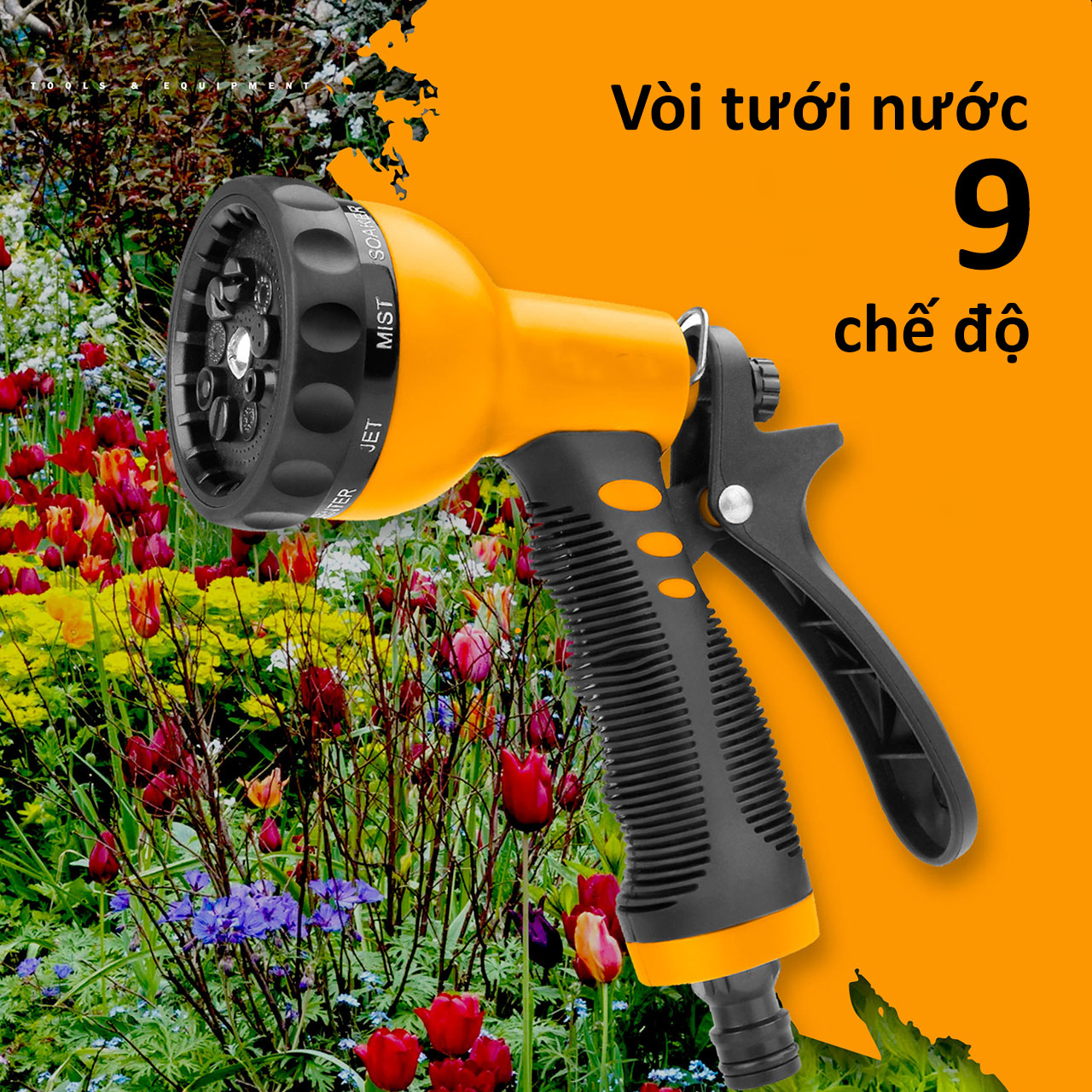 Vòi xịt tưới nước 9 chế độ tay nhựa