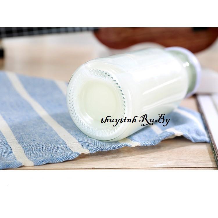 Chai thủy tinh đựng sữa 200ml nắp thiếc, Bình nước thủy tinh