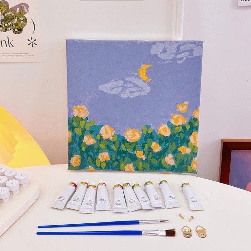 Tranh Tô Màu Sơn Dầu Số Hoá Sẵn Bút Và Màu Dầu 20X20cm