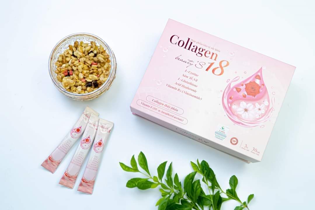 Collagen Beauty'S18 Thanh Mộc Hương dạng bột cốm thủy phân Glutathion sâm tố nữ mờ nám sáng da ngừa khô hạn hộp 30 gói