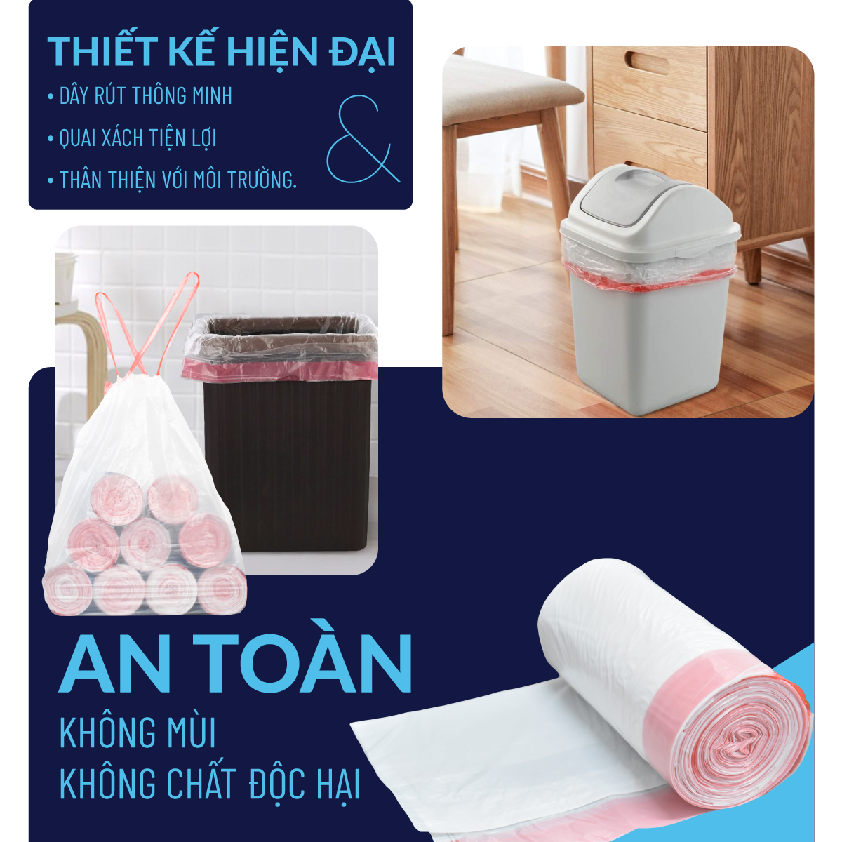 Túi PP Nhựa - Cuộn 15 Túi đựng rác có dây rút tiện lợi TP Plastic