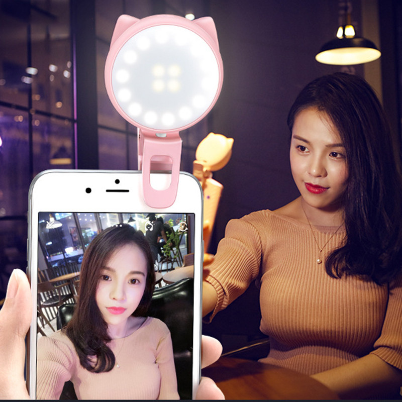 Đèn LED Selfie trợ sáng kẹp điện thoại 3 cấp độ tạo hiệu ứng ánh sáng chụp ảnh tự sướng, quay Tik Tok cực đẹp hình con mèo Jisulife BL02 (Hàng chính hãng)