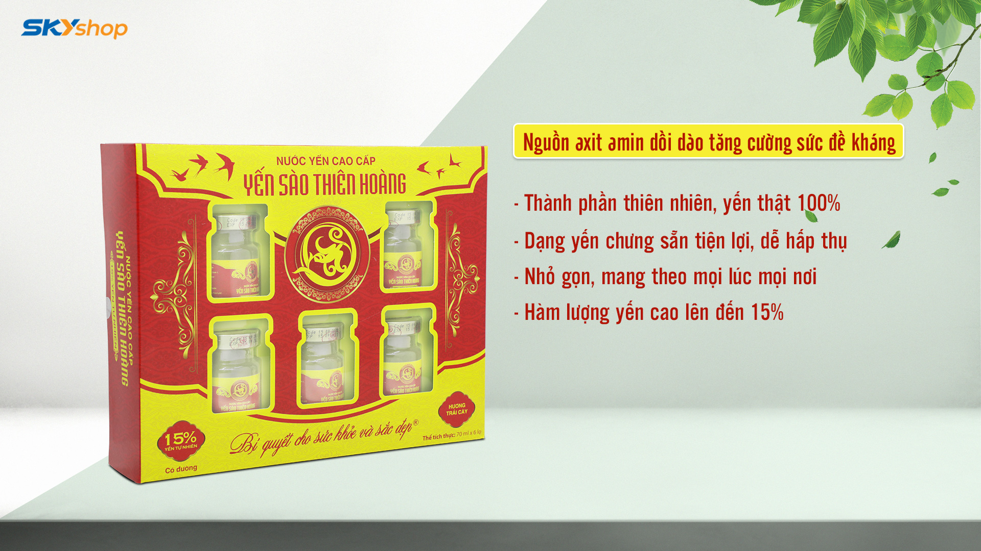 [ Combo 6 Hộp ] Yến Thiên Hoàng 15% Hương Trái Cây ( 6 Lọ/ Hộp) + Tặng kèm 1 Đôi Dép