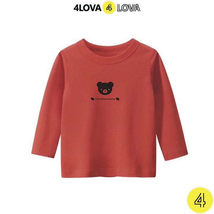 Áo thun dài tay cổ tròn 4LOVA cho bé trai và bé gái in hình gấu nhỏ xinh mẫu 2 BT&amp;BG-AG