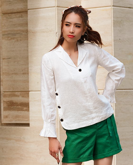 Áo Cổ Ve Linen Vinca TOP148 Thời trang thiết kế Hity