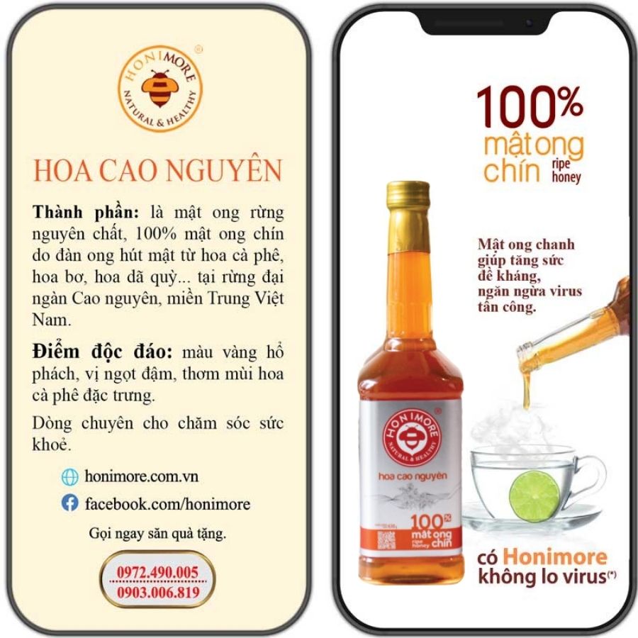 Combo Mật ong rừng Cao Nguyên - 100% mật ong chín Honimore 990g