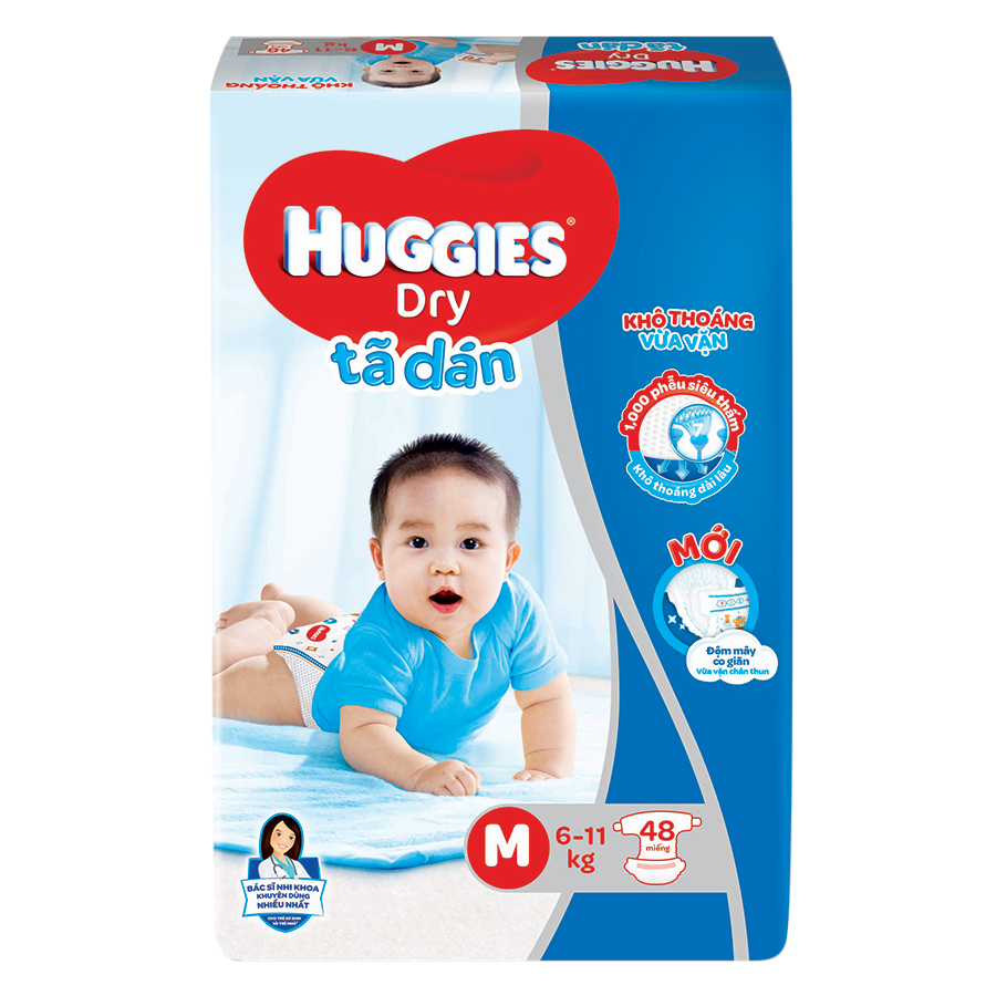 Combo 4 Gói Tã Dán Huggies Dry Gói Đại M48 (48 Miếng)