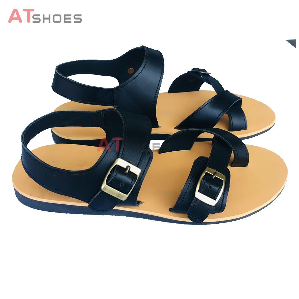 Dép Sandal Unisex Cao Cấp Da Bò Thật Sandal Xỏ Ngón Nam Nữ Trẻ Trung Đế Caosu Chống Nước Atshoes XDxsg211