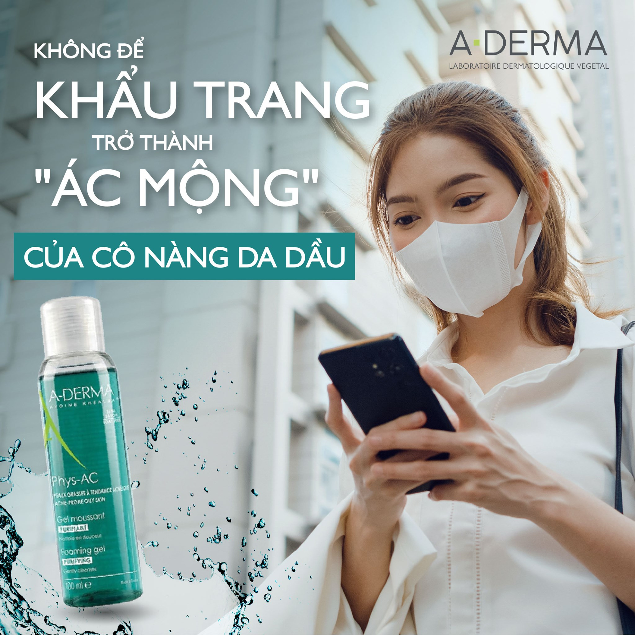 Gel Rửa Mặt Làm Sạch Sâu, Kiểm Soát Nhờn A-Derma PHYS-AC FOAMING GEL 100ml