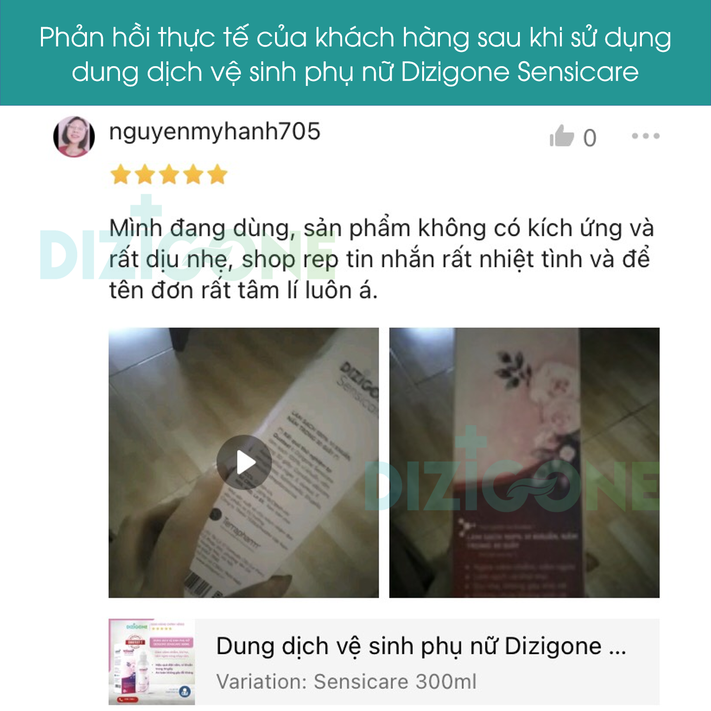 COMBO 3 Dung dịch vệ sinh phụ nữ DIZIGONE Sensicare 300ml: Hết ngứa, giảm khí hư, khử mùi hôi