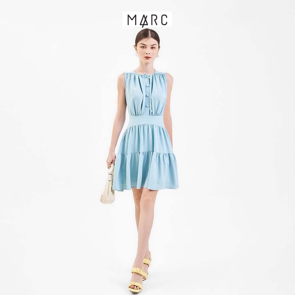 Đầm nữ MARC FASHION cổ tròn sát nách đính nút 2 tầng CBVH069922