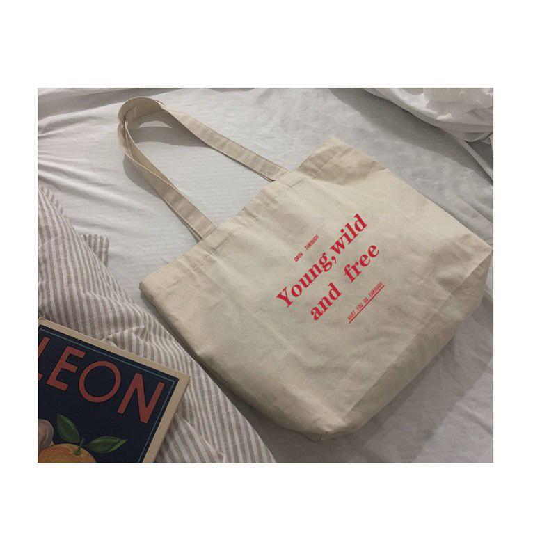 Túi Tote Vải Canvas AND FREEE Nữ phong cách Ulzzang Có ngăn phụ Khóa Kéo chất liệu dày dặn