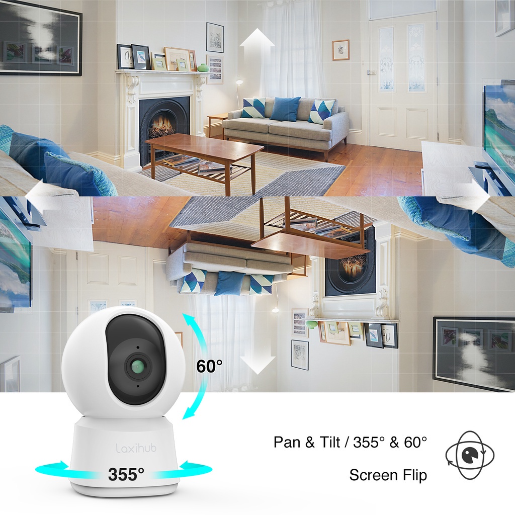 Camera IP giám sát 360 chất lượng full 2K Laxihub P2T hỗ trợ đàm thoại 2 chiều, hỗ trợ Alexa và trợ lý Assistant, phiên bản quốc tế - Hàng nhập khẩu