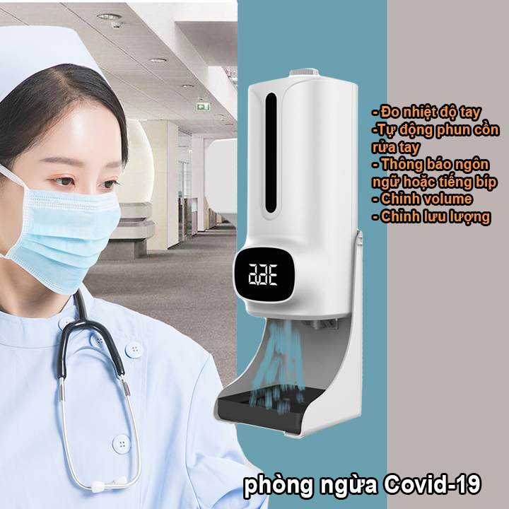 MÁY TÍCH HỢP 2 TRONG 1 ĐO NHIỆT ĐỘ VÀ PHUN CẢM ỨNG RỬA TAY KHỬ TRÙNG TỰ ĐỘNG K9ProX