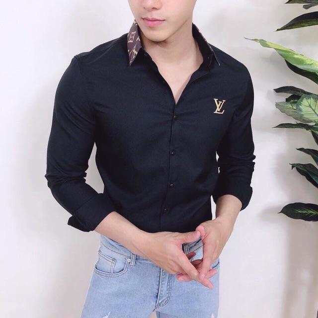 Áo sơ mi nam tay dài cao cấp cổ phối L