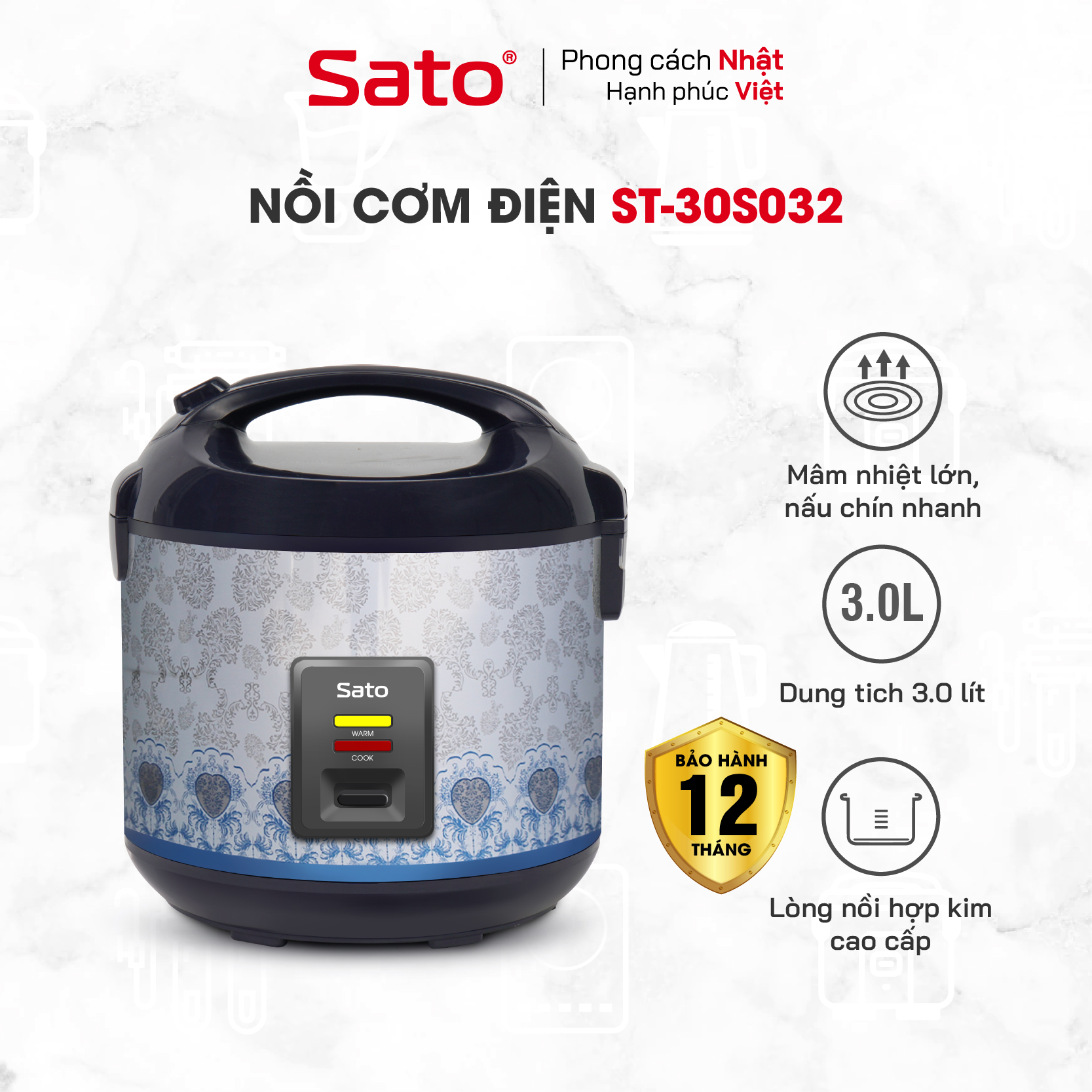 Nồi Cơm Điện SATO 30S032 3.0 - Hàng chính hãng