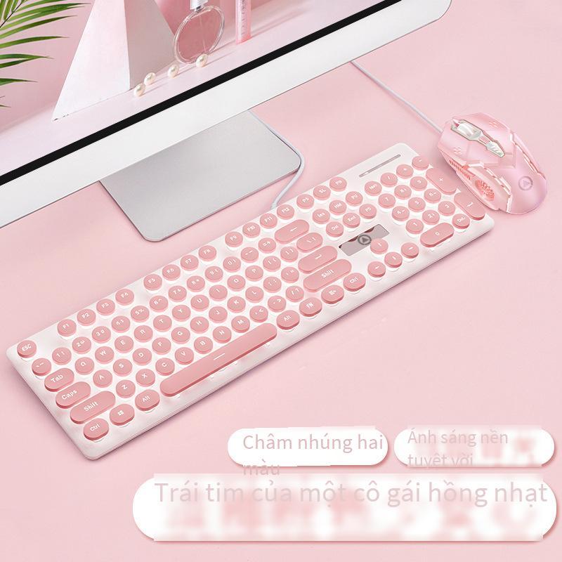 Phong cách mới nhất V8 cơ tay cảm giác bàn phím chuột tai nghe tắt tiếng có dây cô gái văn phòng dễ thương gõ phím trò chơi thể thao điện tử