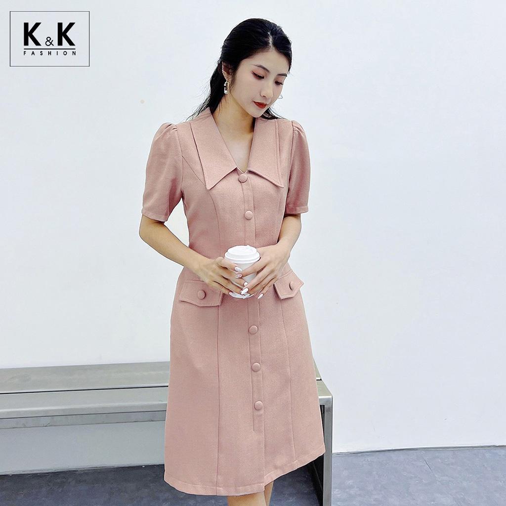 Đầm Sơ Mi Công Sở Phối Túi Giả K&K Fashion KK116-18 Chất Liệu Cotton Chéo