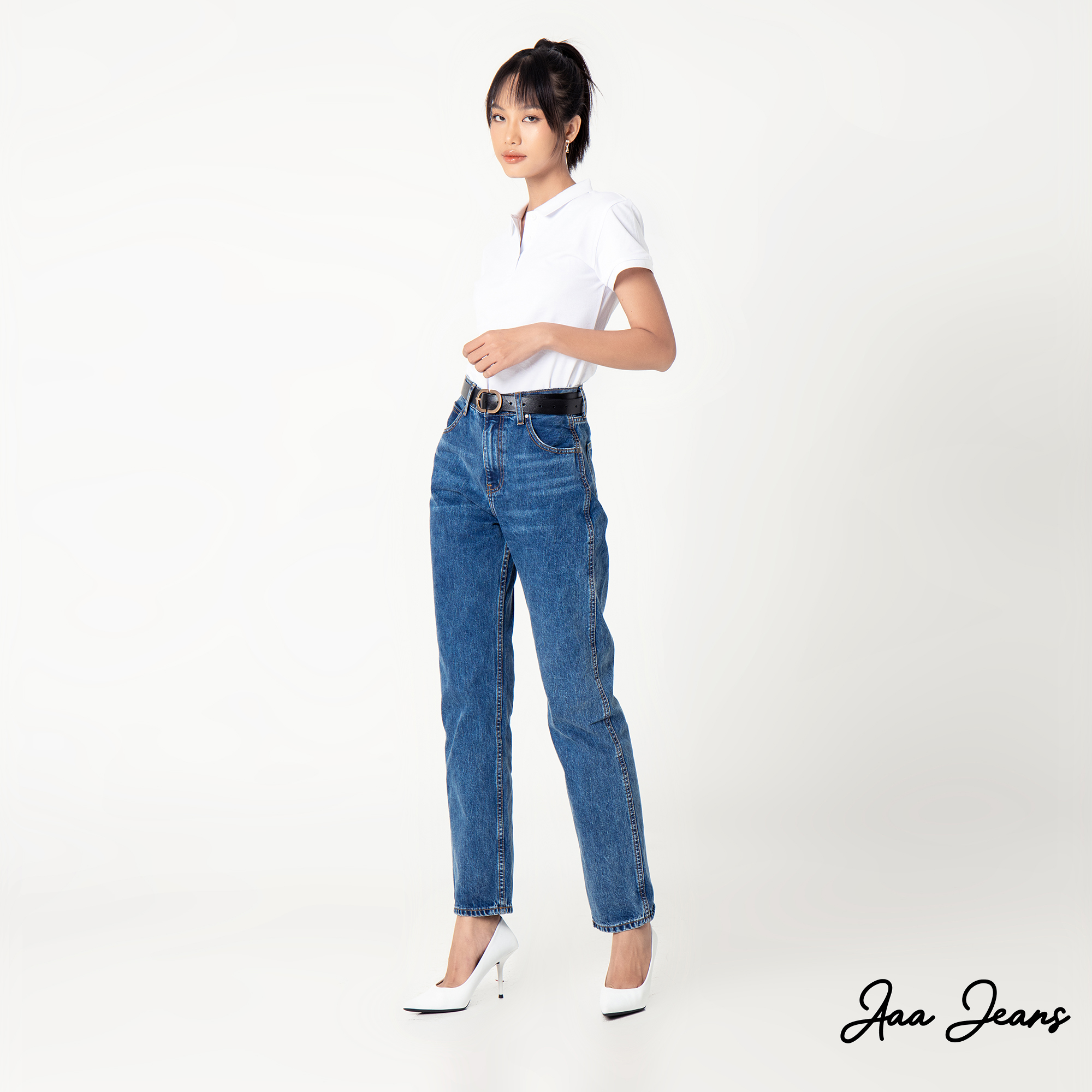 Quần jean nữ ống đứng Aaa Jeans Xanh Cobalt