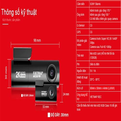 Camera Hành Trình Ô Tô Xe Hơi VIETMAP KC01 - Ghi Hình Trước Sau, Tặng Kèm Thẻ Nhớ 32GB, BH 12 Tháng