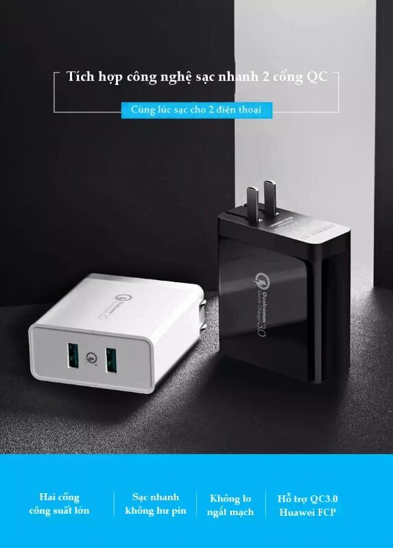 Ugreen UG40714CD161TK 36W màu Đen Củ sạc nhanh 2 cổng USB chuẩn QC 3.0 - HÀNG CHÍNH HÃNG