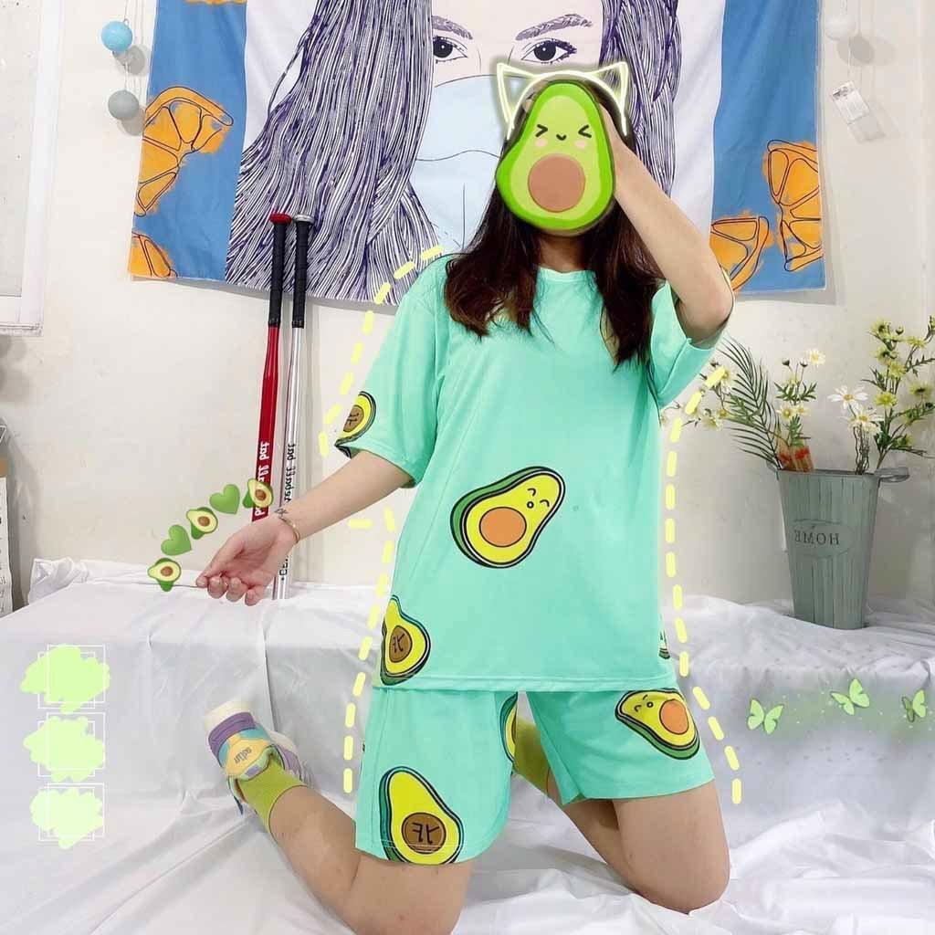 Sét bộ đồ quần đùi nữ in hình trái cây, đồ mặc nhà, đồ nữ, đồ ngủ