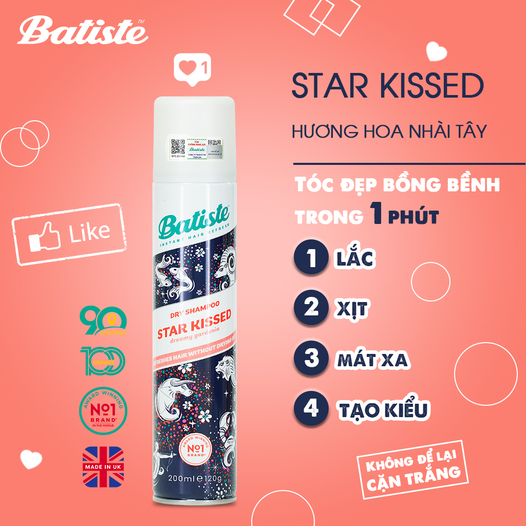 Batiste Dry Shampoo Star Kissed Dreamy Gardenia - Hương Hoa Nhài Tây 200ml