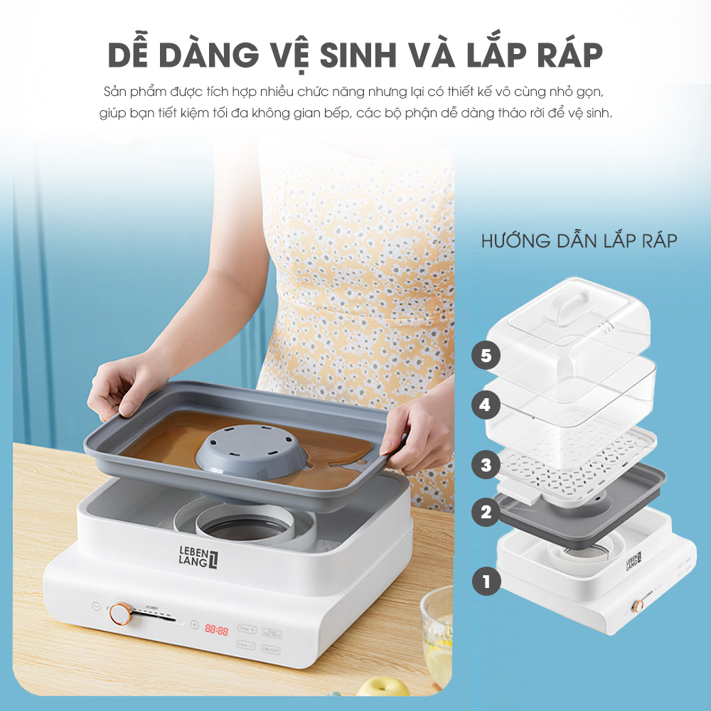 Nồi hấp điện đa năng LEBENLANG LBEL5031 nồi hấp 3 tầng, siêu tiện lợi, dung tích 18L, công suất 900W - hàng chính hãng