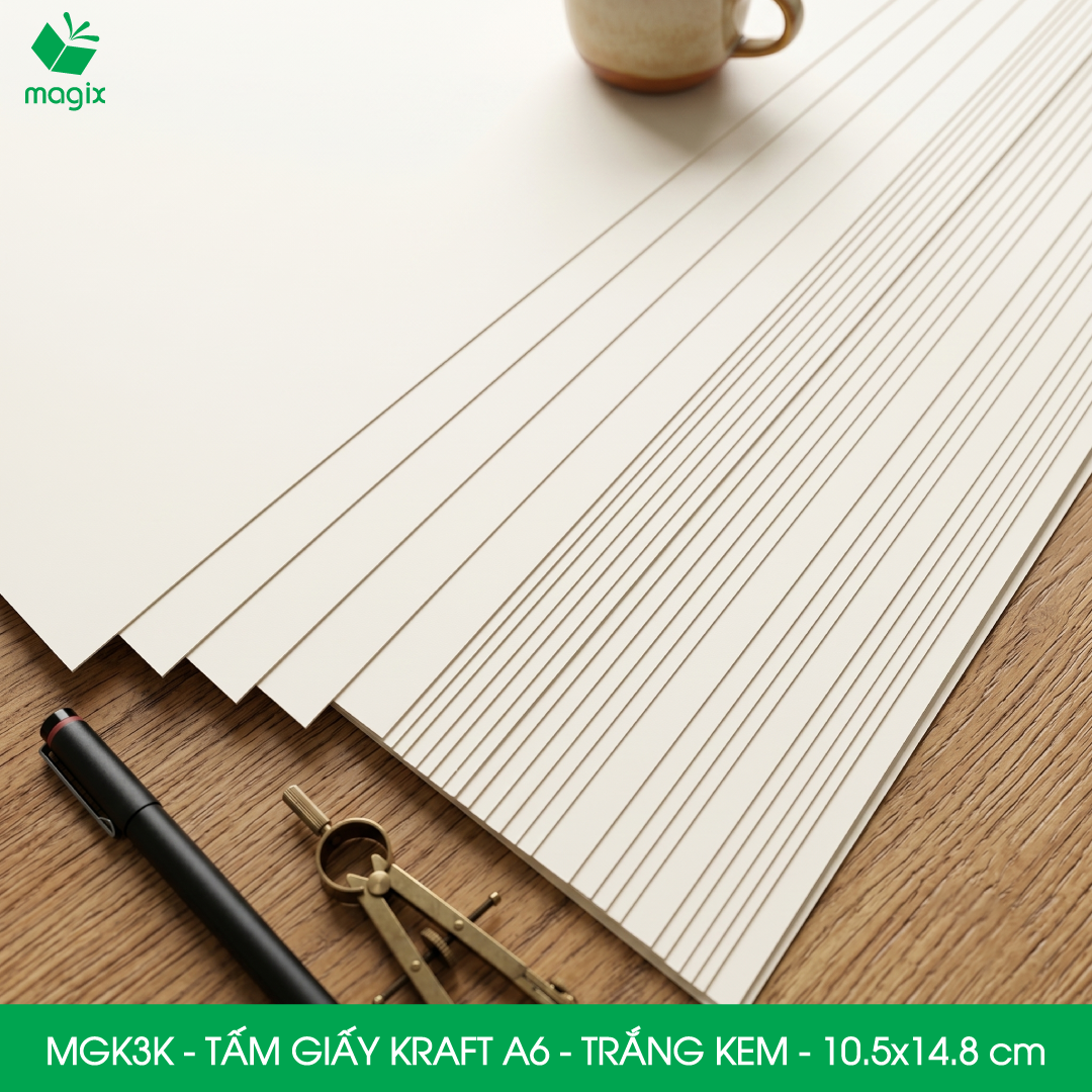 MGK3K - A6 - 100 gsm - 100 tờ giấy kraft trắng kem - Giấy mỹ thuật in ấn, làm ruột sổ, vẽ phác thảo