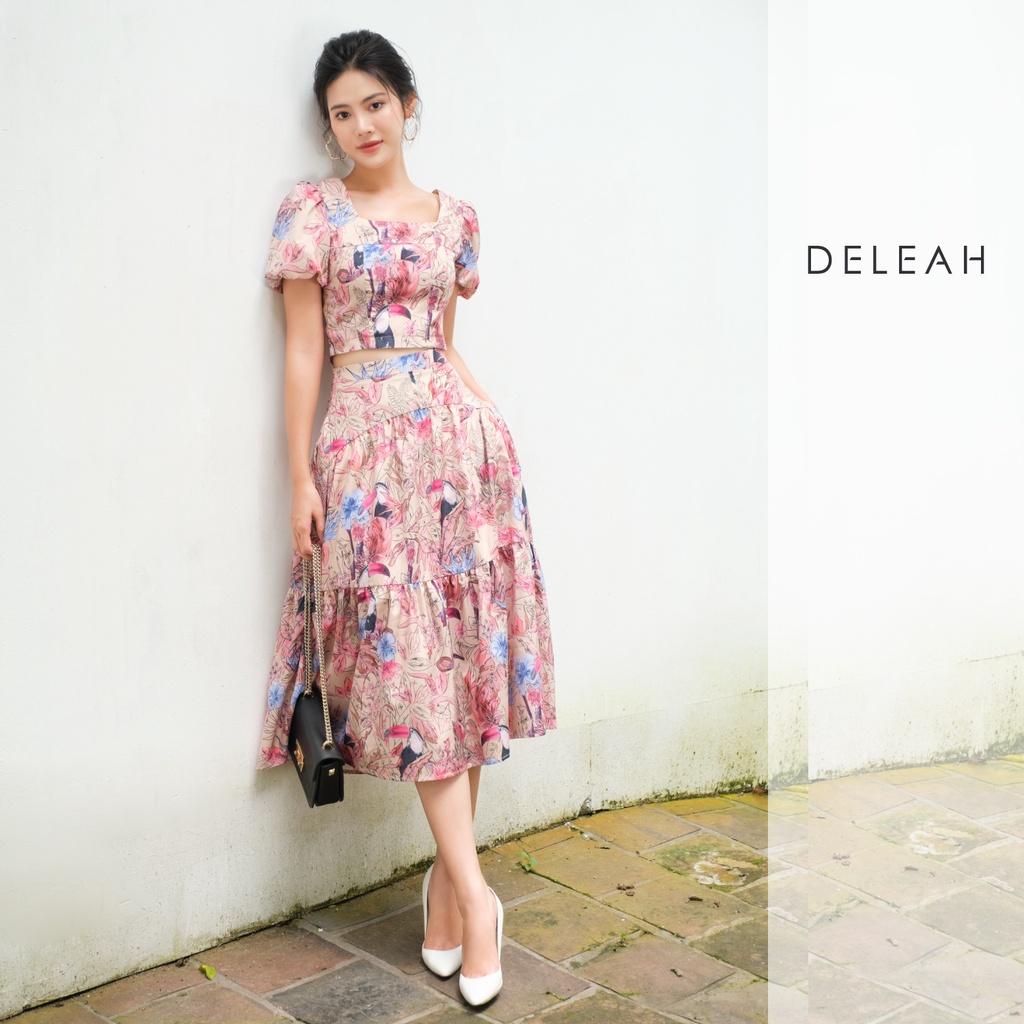 Bộ váy midi tay bồng De Leah