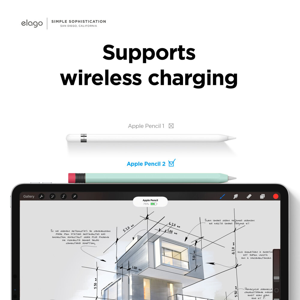 Bao Elago Silicone Dành Cho Apple Pencil 2, Kiểu Dáng Bút Chì, Chống Bẩn, Chống Trầy,Sạc Không Cần Tháo - Hàng Chính Hãng
