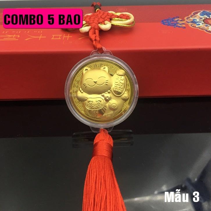 Combo 5 dây treo gắn đồng xu vàng con Mèo uy phong, quà tặng tết 2023 - Mẫu 3 - PASA COLLECTION
