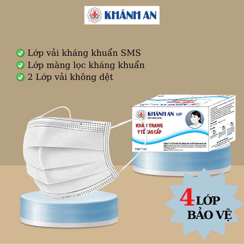 Khẩu trang y tế Khánh An VIP 4 lớp kháng khuẩn 1 hộp 50 chiếc loại cao cấp