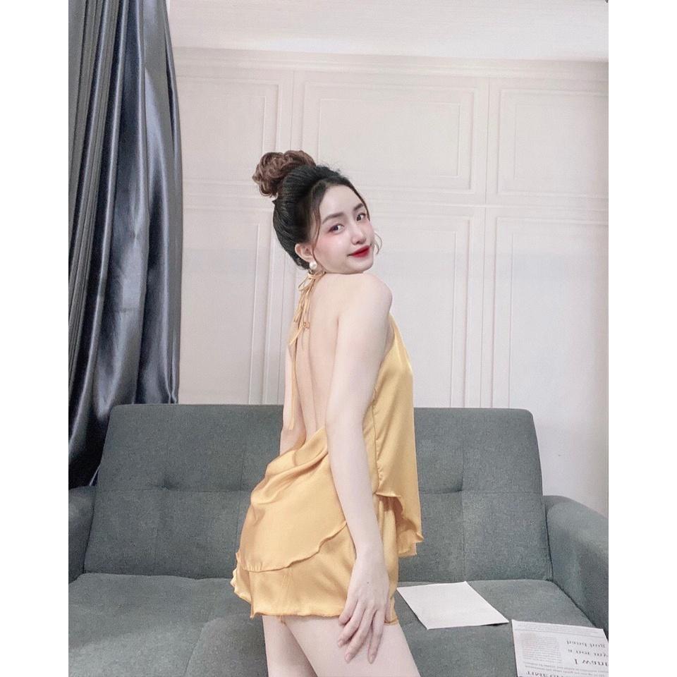 Sét áo yếm lụa quần đùi sexy dễ thương lụa satin đồ bộ giá sỉ