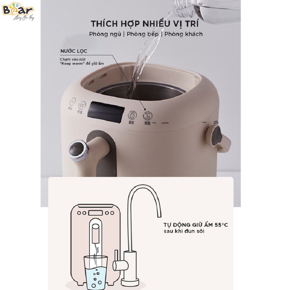 Bình Điện Thông Minh Bear Đun Nước Nóng Siêu Tốc, Tự Động Giữ Ấm 55 Độ, Khử Clo An Toàn Cho Sức Khoẻ - KE-B30V1 - Hàng Chính Hãng