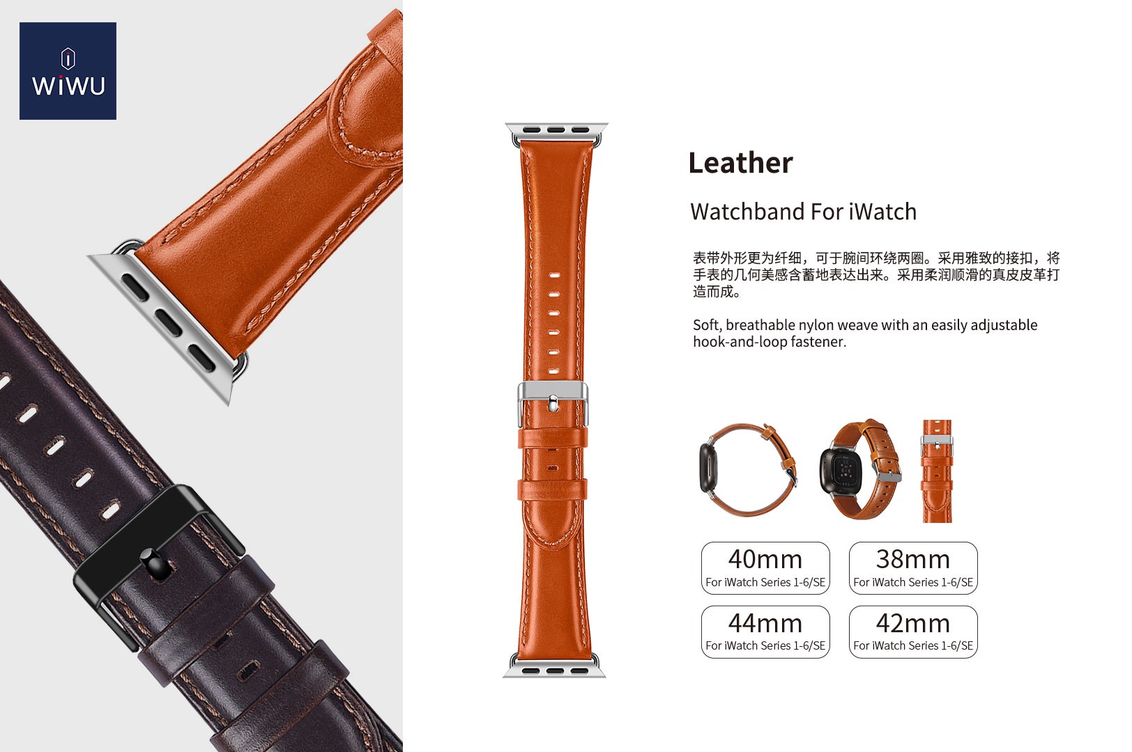 Dây Da Đồng Hồ Wiwu Leather Dành Cho Đồng Hồ Thông Minh Được Làm Bằng Da Bê Thủ Công Với Nhiều Màu Sắc - Hàng Chính Hãng