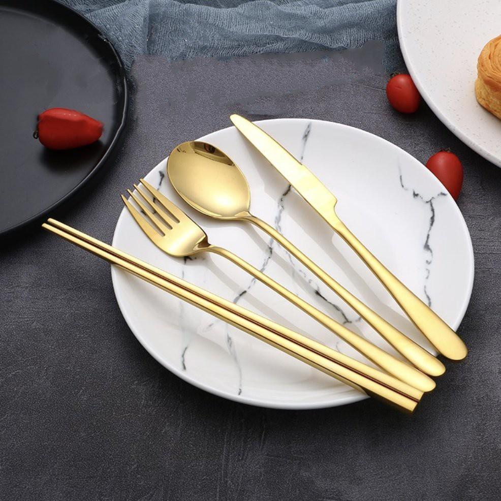 Bộ 4 dụng cụ ăn uống trang trí bàn ăn SET CUTLERY GOLDEN INGENIOUS 4pcs