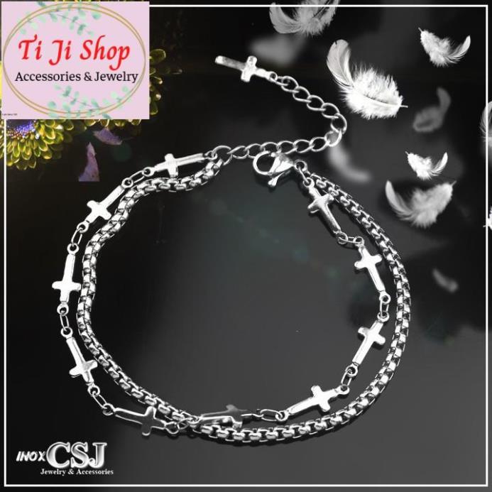 LẮC TAY NỮ INOX THÁNH GIÁ TẦNG - đẹp, không đen,