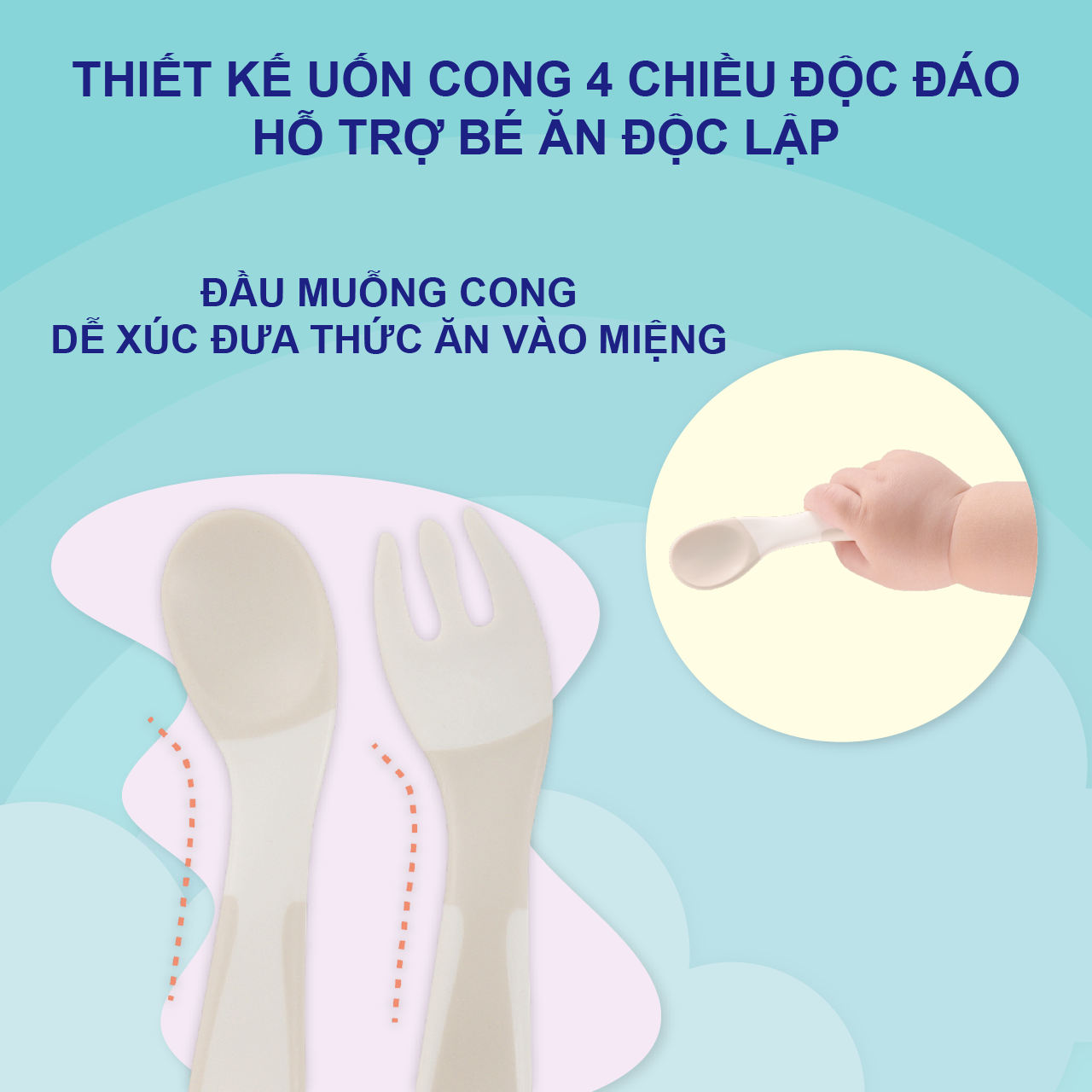 Bộ muỗng nĩa cong RICHELL TLI cho bé tự xúc có hộp đựng  | Baby