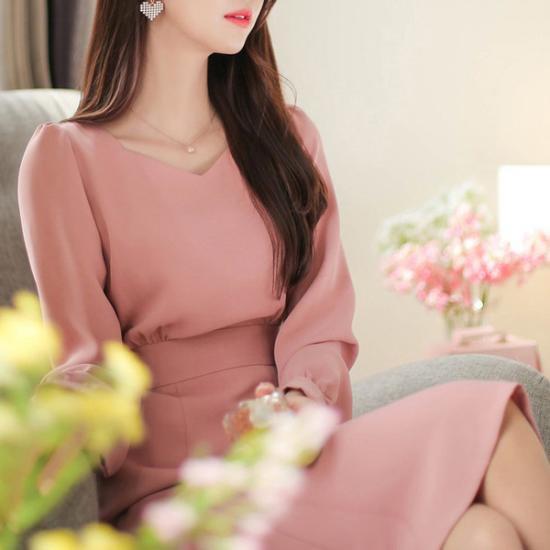 Đầm xòe cổ tim Quyên buộc nơ eo tay dài xinh xắn DL171