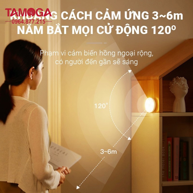 Đèn ngủ Cảm Ứng TAMOGA 6514 Chuyển Động, Đèn Led Thông Minh Dán Tường Không Dây, Góc Cảm Ứng Rộng, Gắn Tường Nhà Bếp