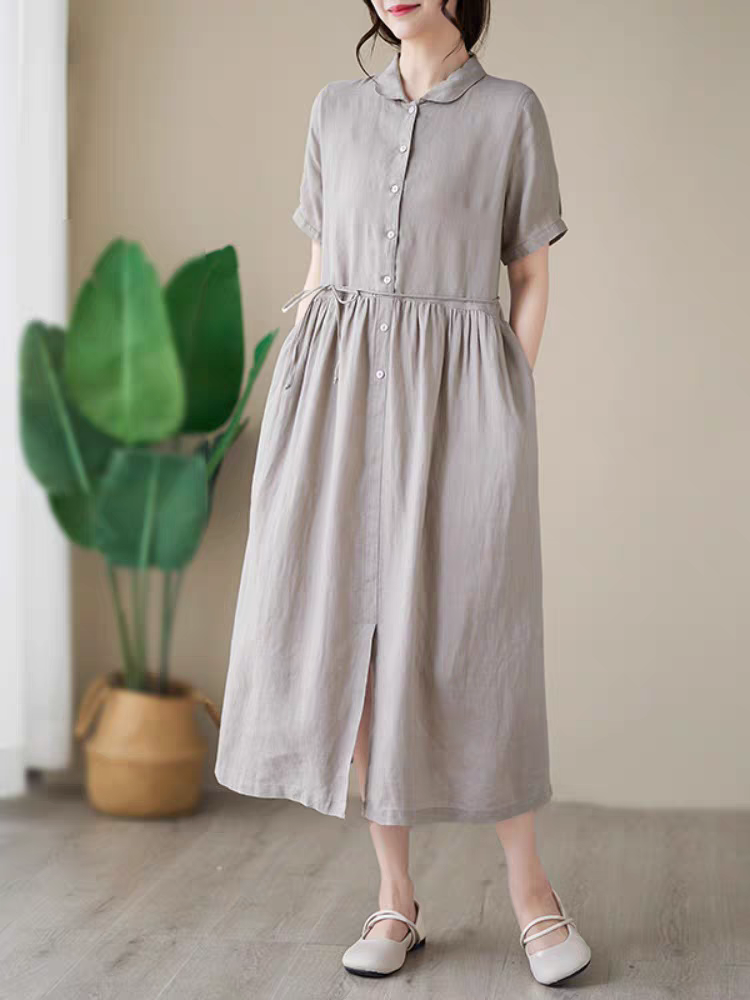 Đầm linen nữ dáng babydoll siêu xinh có kết hợp dây rút eo và tay bồng, mẫu mới nhất Da216